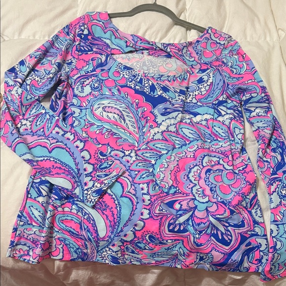 Lilly Pulitzer Pink and Blue Mermaids Call Neon Long Sleeve Top NEW XL 14 16 NWT - Picture 4 of 6